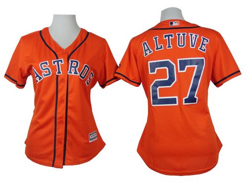 Astros #27 Jose Altuve Orange Alternate Women's Stitched MLB Jersey - Click Image to Close